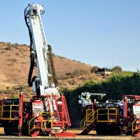 Two Exploration Drill Masters 45K-D high capacity diamond core surface drills side by side.