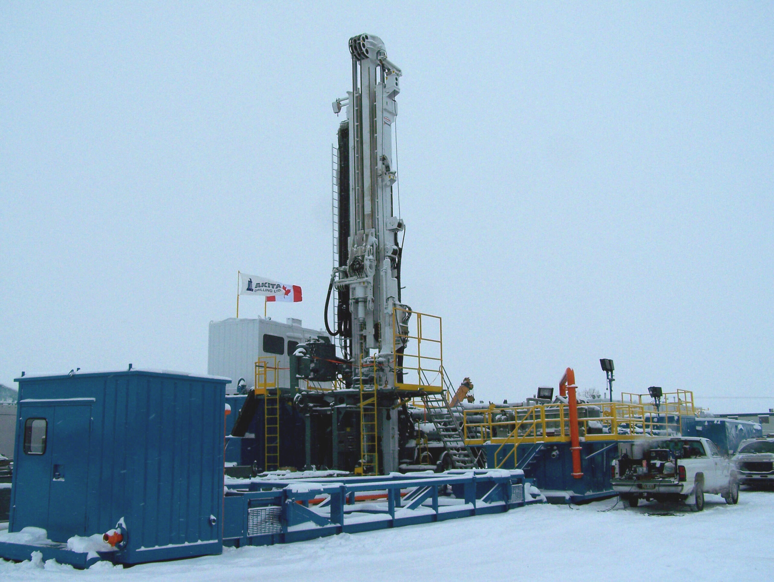 Schramm Telemast TXD Drill Rig surrounded by snow.